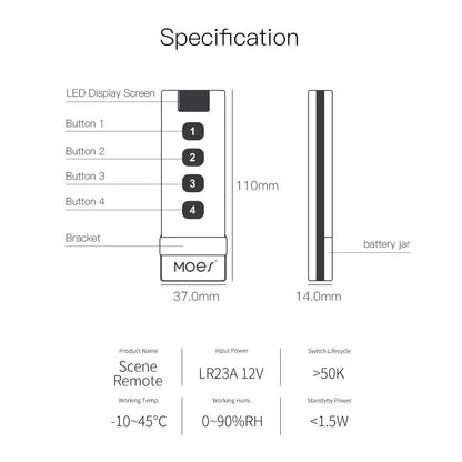 Tuya Smart Life ZigBee Smart Home Wireless Switch 4 Gang Remote Point to Point Control - MOES
