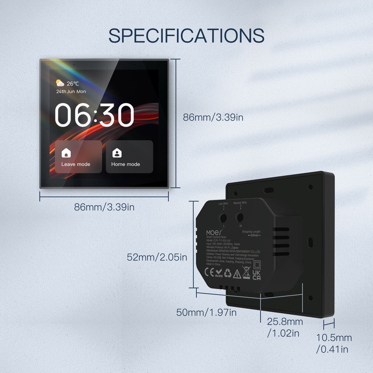 Tuya Wifi Smart Touch Screen Center Control Panel specifications - MOES