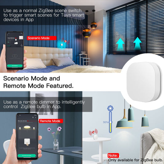 Tuya ZigBee Smart Button Switch Wireless Remote One Key Control Scene Switch Button Controller Multi-scene Linkage Smart Switch Battery Powered Automation Scenario - MOES