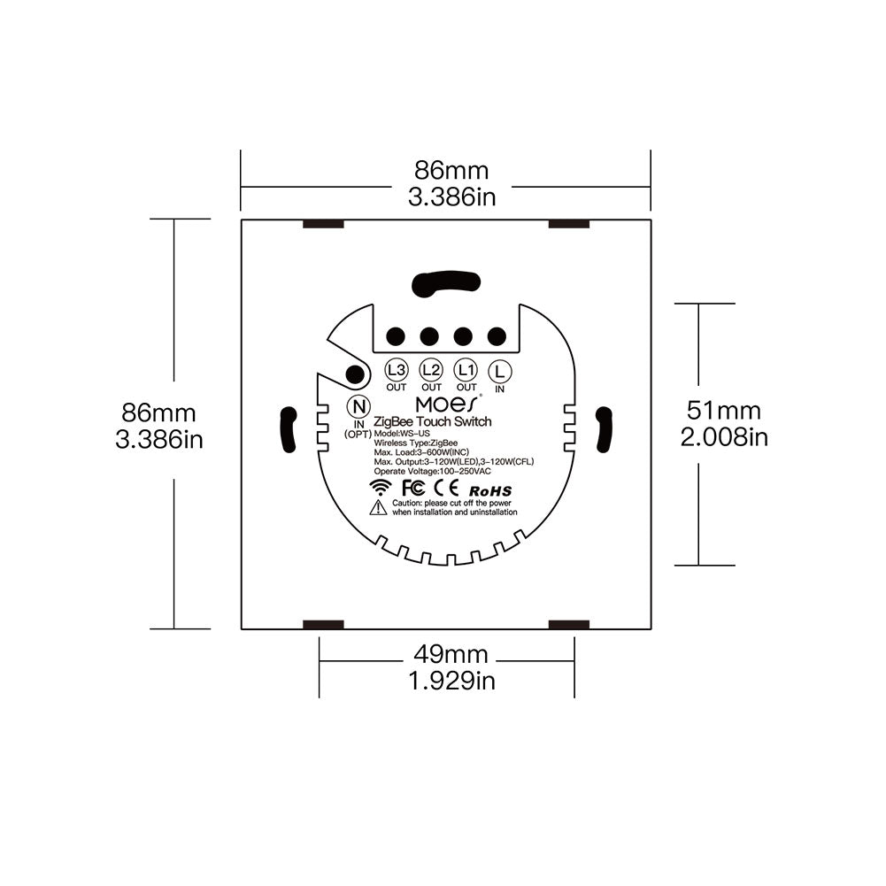 Wall Touch Switch US EU Version Only Glass Panel - Moes