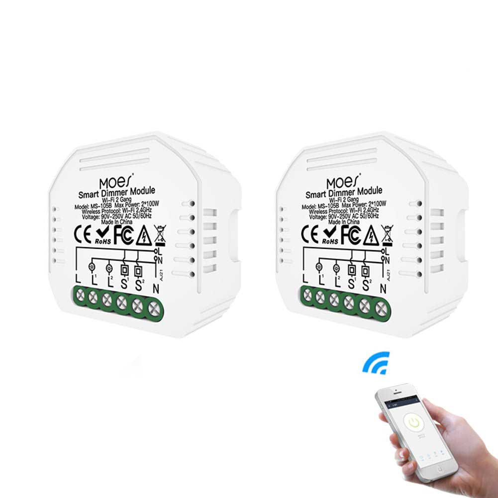 WiFi 2 Gang Dimmer Switch Module DIY Smart Light LED Dimmable Interruptor Relay - MOES
