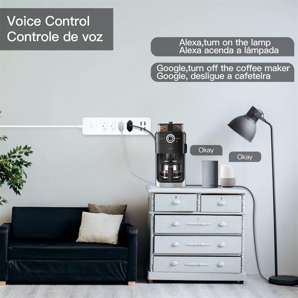 WiFi Brazil Smart Power Strip Surge Protector 4 Brazil Plug Outlets Electric Socket with 4 USB Type C Tuya Smart App Voice Remote Control by Alexa Google Home - Moes