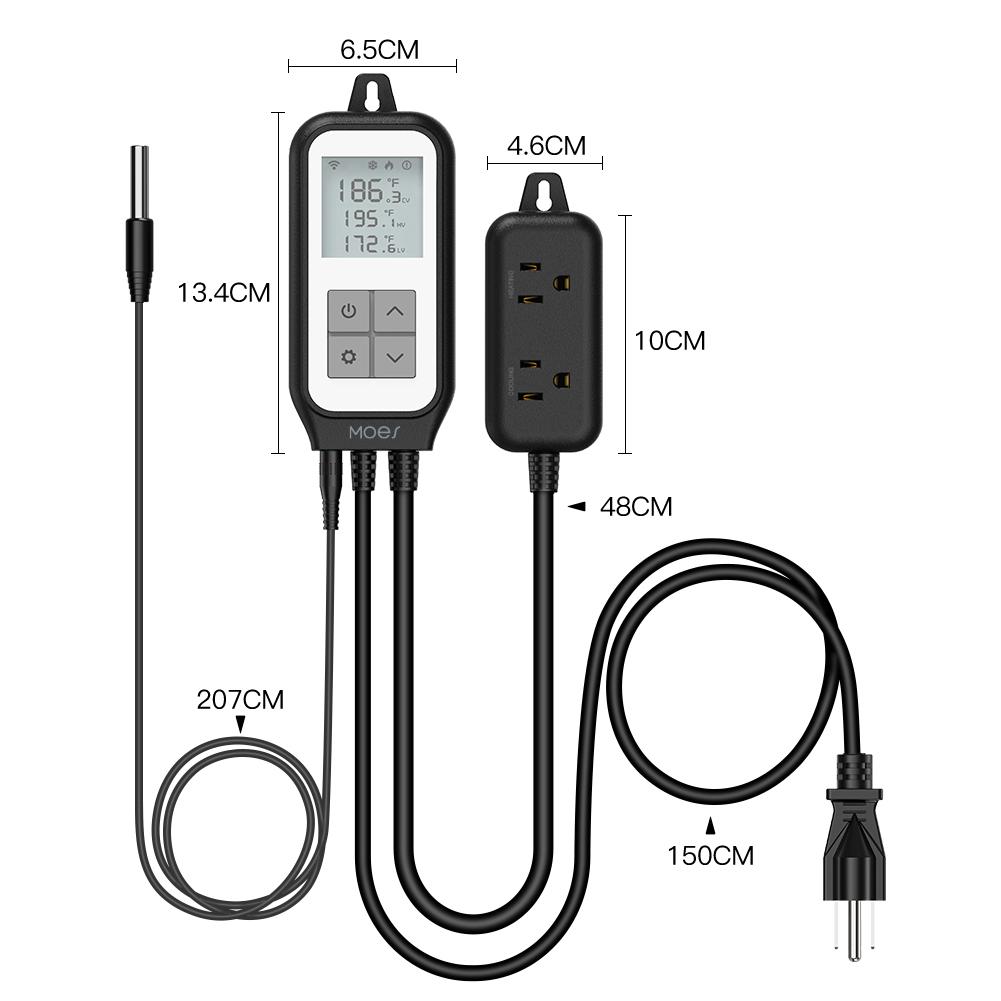 WiFi Digital Temperature Controller Thermostat Outlet Plug Heating and Cooling Mode Carboy Aquarium Home Brewing Incubation Fermentation Breeding Greenhouse Smart Life App Remote Monitoring 100-250V - Moes