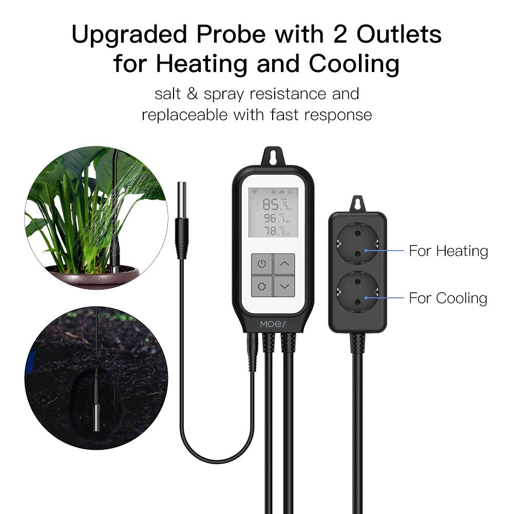 WiFi Digital Temperature Controller Thermostat Outlet Plug Heating and Cooling Mode US/EU - MOES