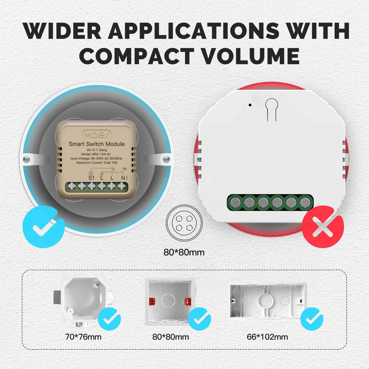 WiFi Mini DIY Smart Light Switch Module Relay Timer 1/2 Gang - MOES