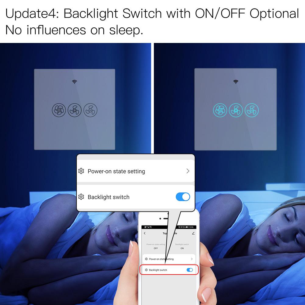 WiFi RF433 Smart Ceiling Fan Switch Smart Life/Tuya App Compatible with Alexa Google HomeEU White - Moes
