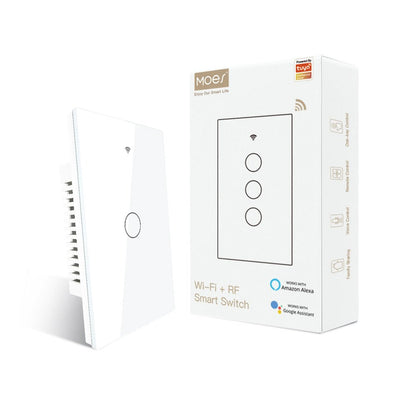 WiFi RF433 Smart Glass Panel Light Touch Switch 3 Way Multi-Control Neutral Wire Required US Standard - MOES