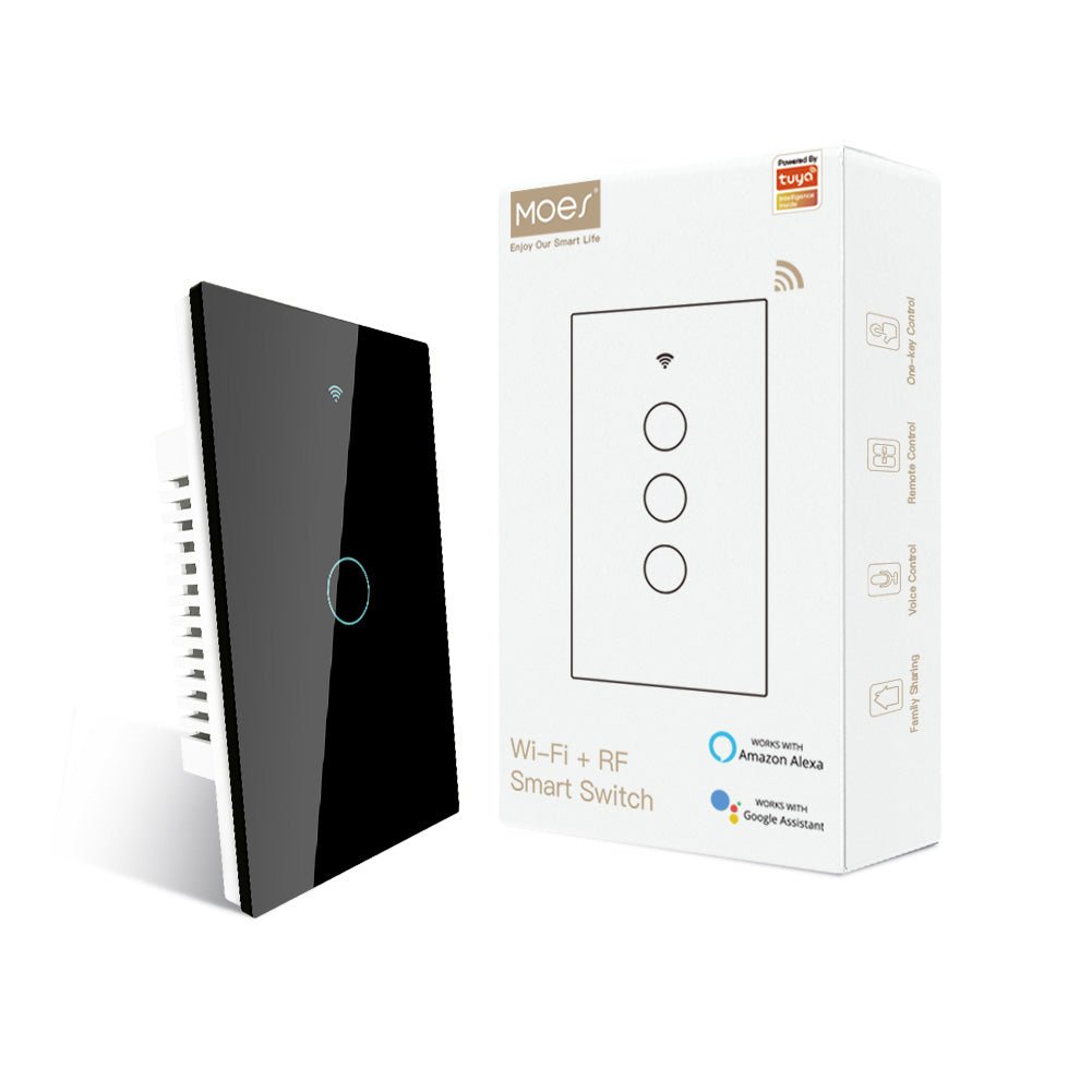 WiFi RF433 Smart Light Wall Touch Switch Single Pole 95-130V US Standard - MOES