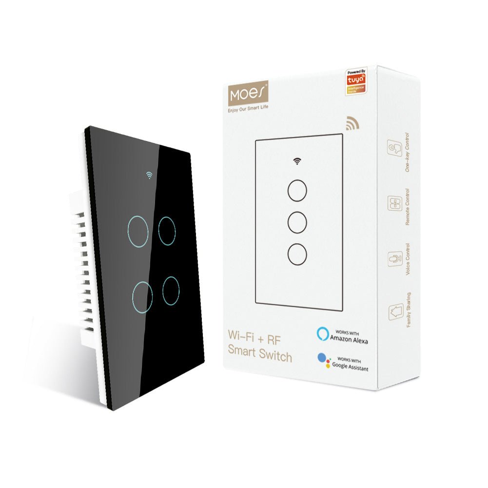 WiFi RF433 Smart Light Wall Touch Switch Single Pole 95-130V US Standard - MOES