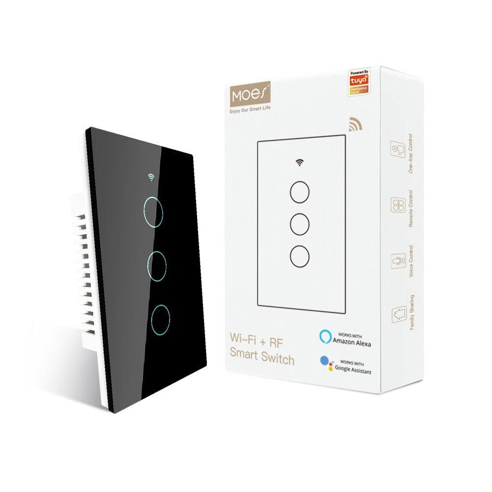 WiFi RF433 Smart Light Wall Touch Switch Single Pole 95-130V US Standard - MOES