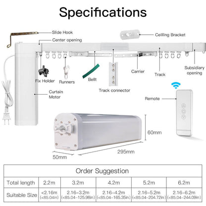WiFi Smart Electric Motorized Splicing Curtain Tracks System,Tuya Curtain Motor with DIY Track RF Remote - MOES