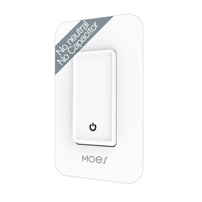 WiFi Smart Light Switch No Neutral Wire,No Capacitor,No hub Required Single Live Wire Push Button,Tuya Smart Life App Remote Control Work with Alexa and Google Home Assistant,Minimum 7W,White - Moes
