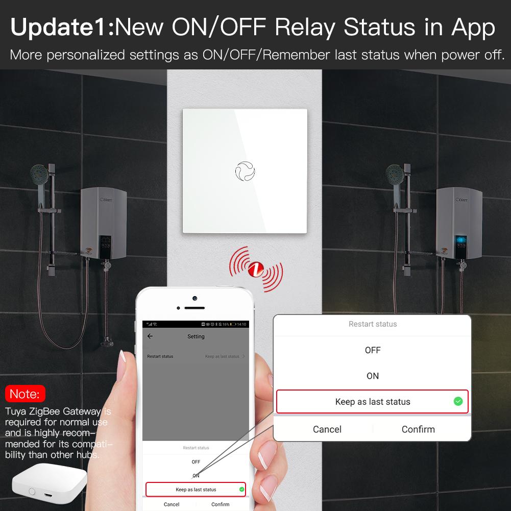 ZigBee Smart Boiler Switch Water Heater Smart Life Tuya APP Remote Control Amazon Alexa Echo Google Home Voice Control Glass Panel Hub Required - Moes