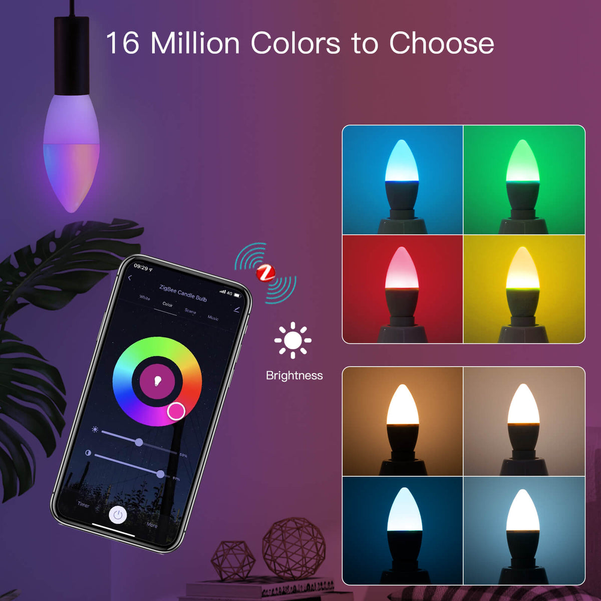 ZigBee Smart E14 Candle LED Light Candle Bulb 5W RGBCCT 2200-6500K Alexa Google Voice Control - MOES