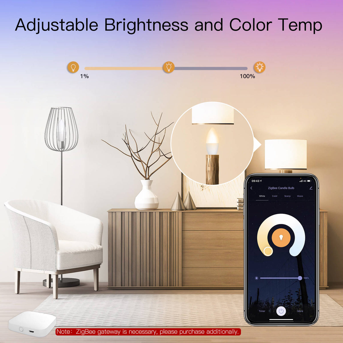 ZigBee Smart E14 Candle LED Light Candle Bulb 5W RGBCCT 2200-6500K Alexa Google Voice Control - MOES