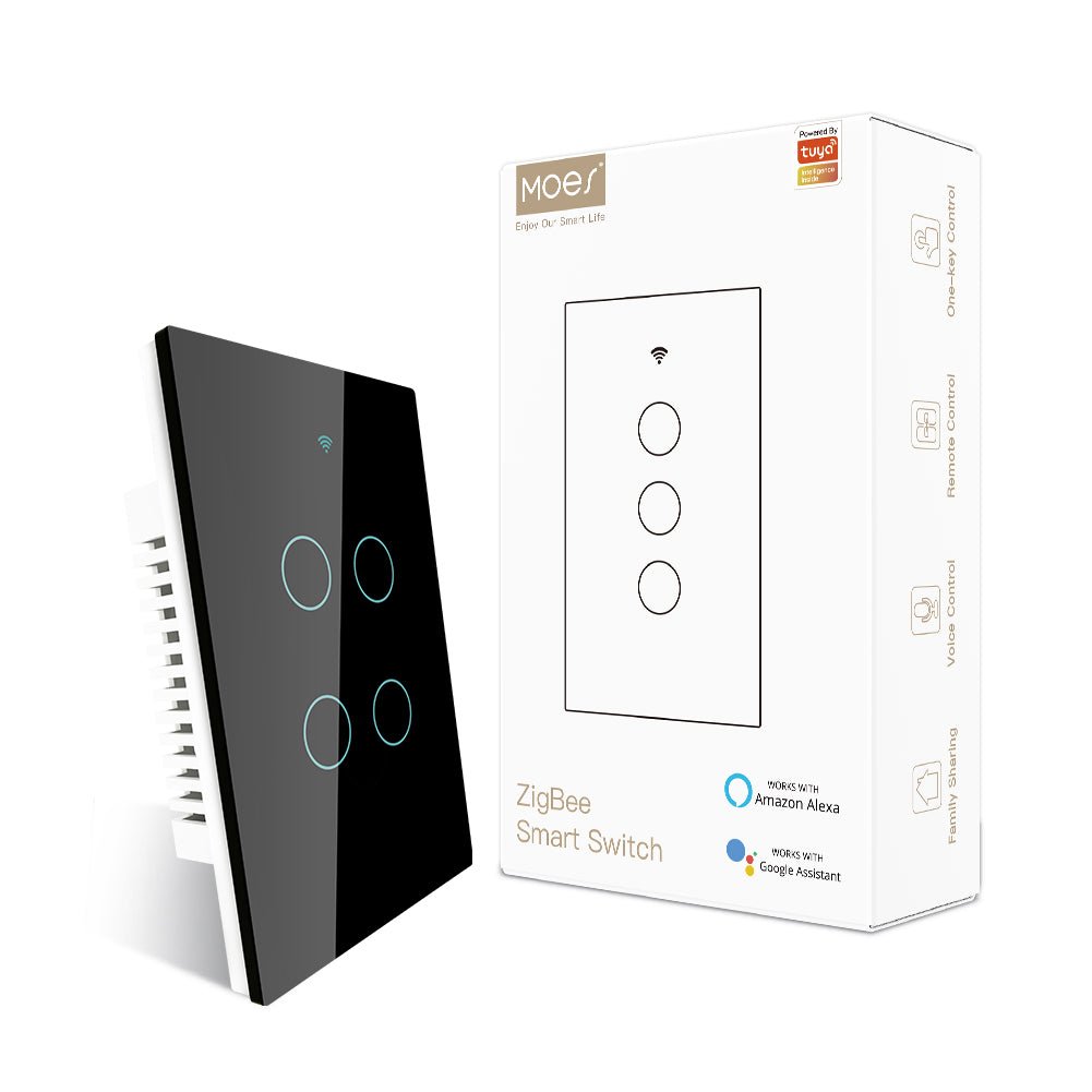 ZigBee Smart Light Touch Switch 3 Way Multi-Control Neutral Wire Optional No Capacitor US - MOES