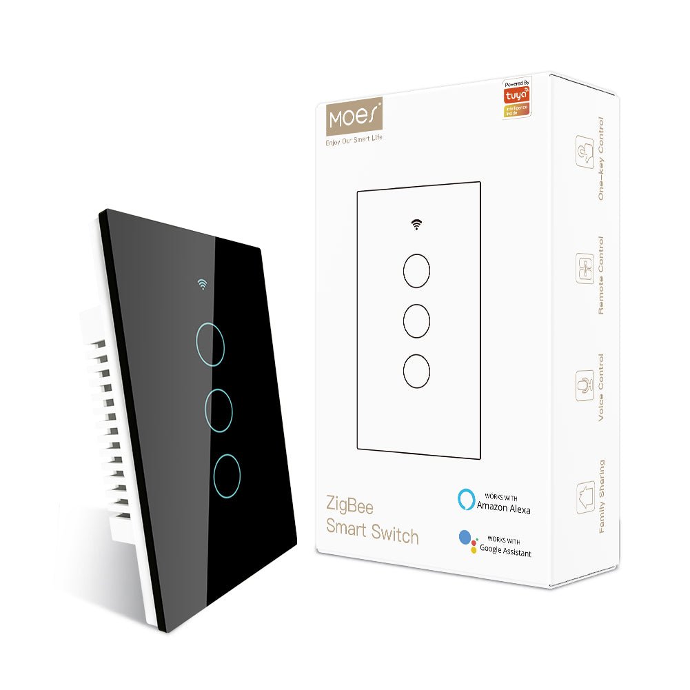 ZigBee Smart Light Touch Switch 3 Way Multi-Control Neutral Wire Optional No Capacitor US - MOES