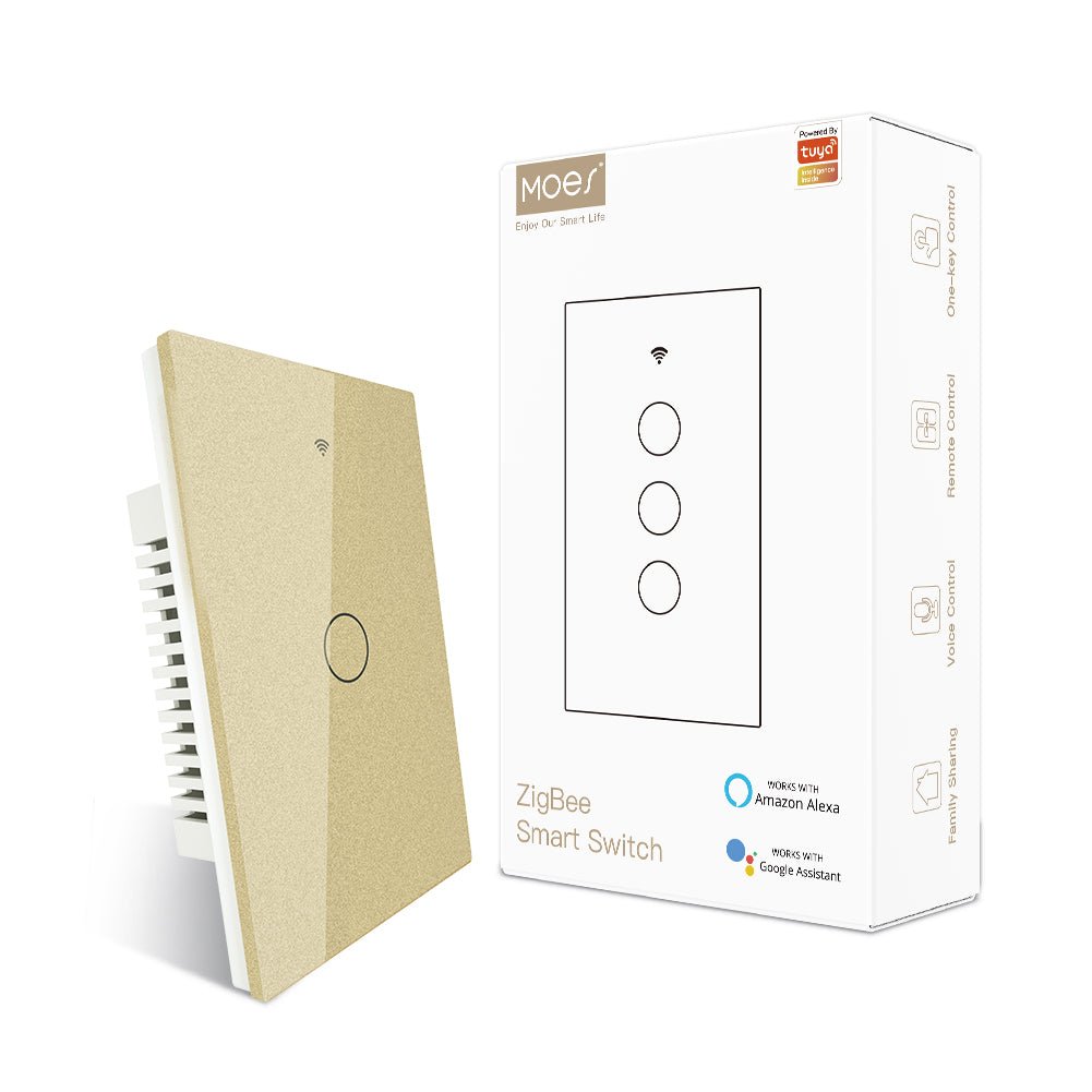 ZigBee Smart Light Touch Switch 3 Way Multi-Control Neutral Wire Optional No Capacitor US - MOES
