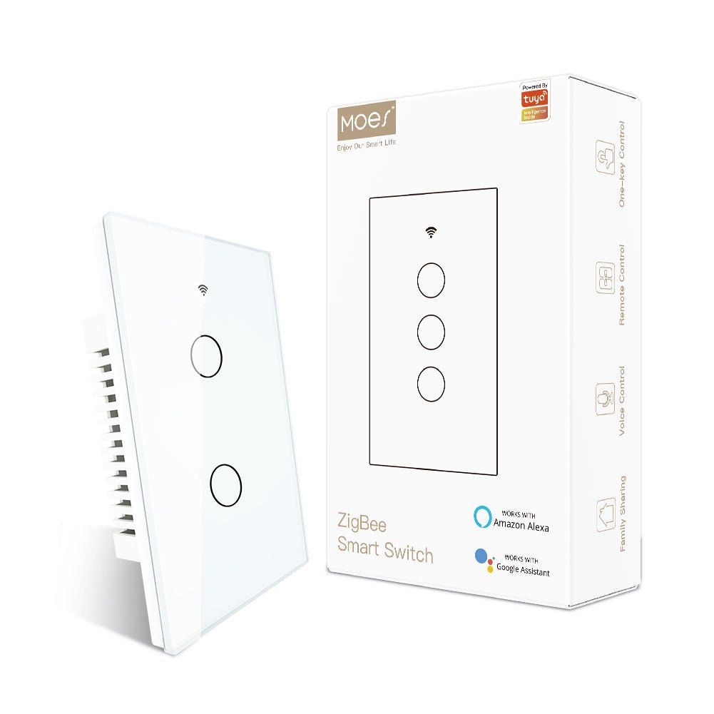 ZigBee Smart Light Touch Switch 3 Way Multi-Control Neutral Wire Optional No Capacitor US - MOES