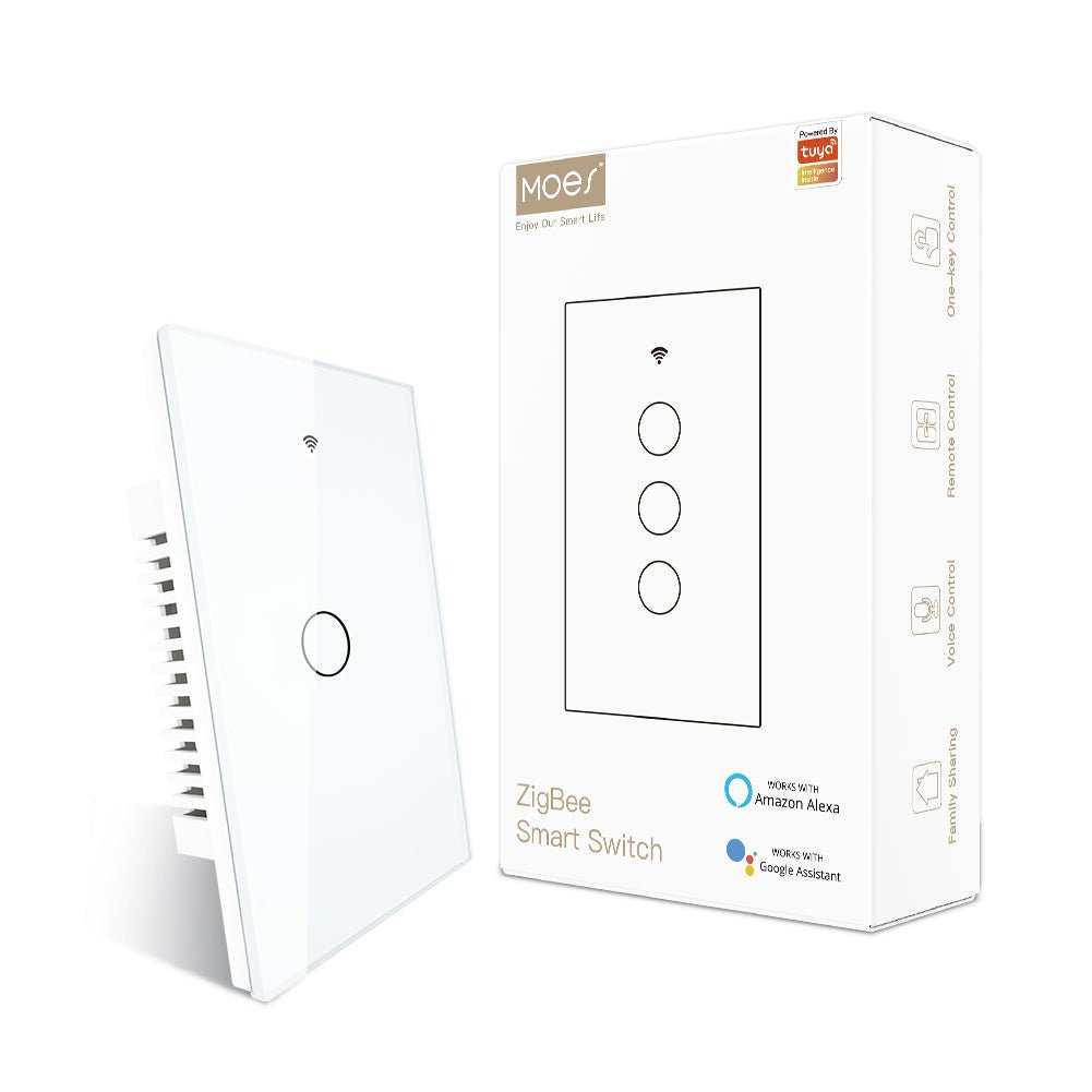 ZigBee Smart Light Touch Switch 3 Way Multi-Control Neutral Wire Optional No Capacitor US - MOES
