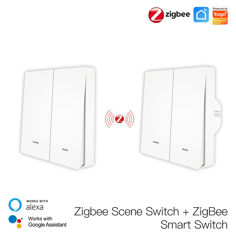 ZigBee Smart Push Button Switch and ZigBee Scene Switch Kit L Only No Neutral Wire or L+N Wiring Optional No Capacitor Required Tuya ZigBee Hub Required - Moes