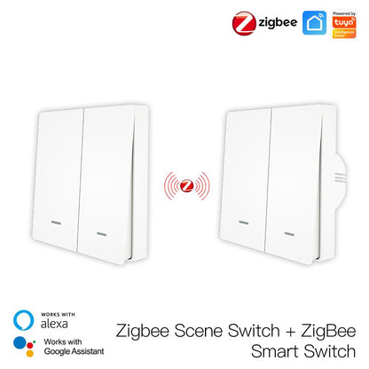 ZigBee Smart Push Button Switch and ZigBee Scene Switch Kit L Only No Neutral Wire or L+N Wiring Optional No Capacitor Required Tuya ZigBee Hub Required - Moes