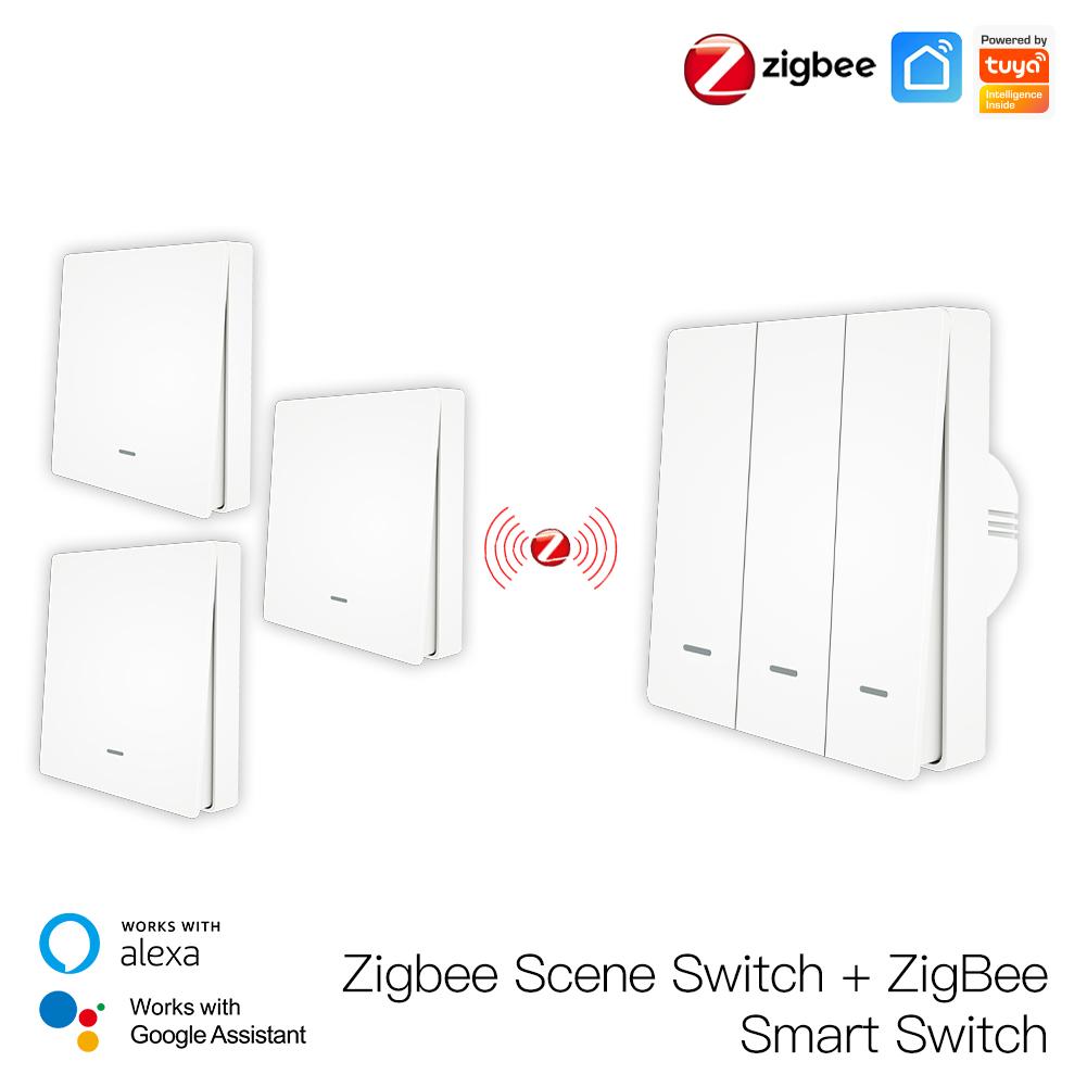ZigBee Smart Push Button Switch and ZigBee Scene Switch Kit L Only No Neutral Wire or L+N Wiring Optional No Capacitor Required Tuya ZigBee Hub Required - Moes