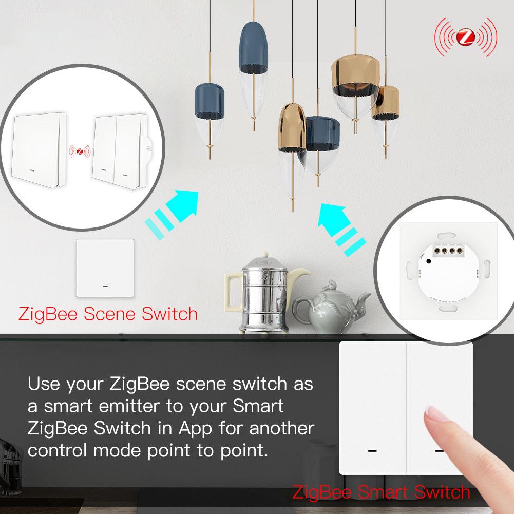 ZigBee Smart Push Button Switch and ZigBee Scene Switch Kit L Only No Neutral Wire or L+N Wiring Optional No Capacitor Required Tuya ZigBee Hub Required - Moes