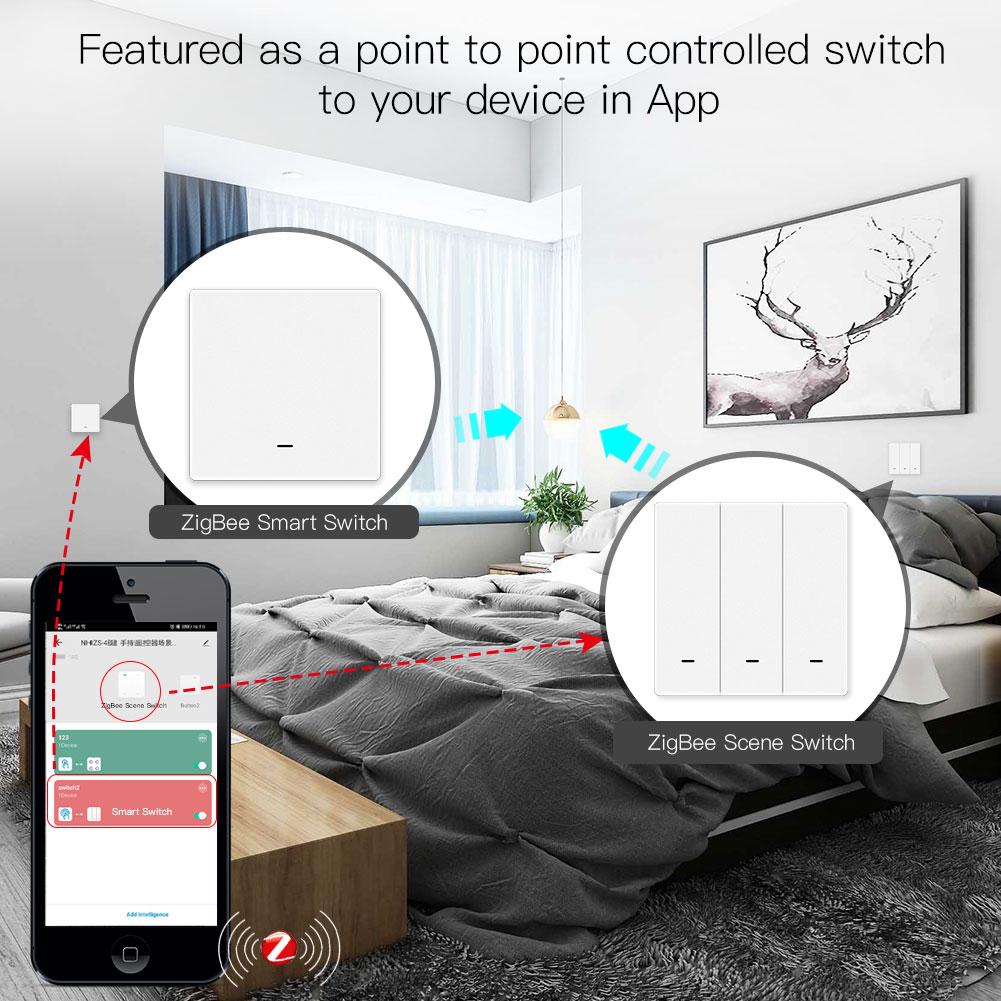 ZigBee Smart Push Button Switch and ZigBee Scene Switch Kit L Only No Neutral Wire or L+N Wiring Optional No Capacitor Required Tuya ZigBee Hub Required - Moes