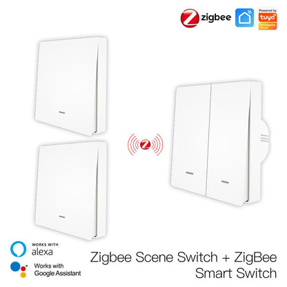 ZigBee Smart Push Button Switch and ZigBee Scene Switch Kit L Only No Neutral Wire or L+N Wiring Optional No Capacitor Required Tuya ZigBee Hub Required - Moes