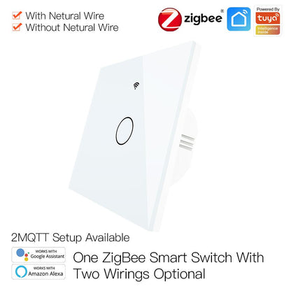ZigBee Wall Touch Smart Light Switch With Neutral Wire/No Neutral Wire,No Capacitor Needed 2 Way Muilti-Control Association Hub Required 1 Gang White - Moes