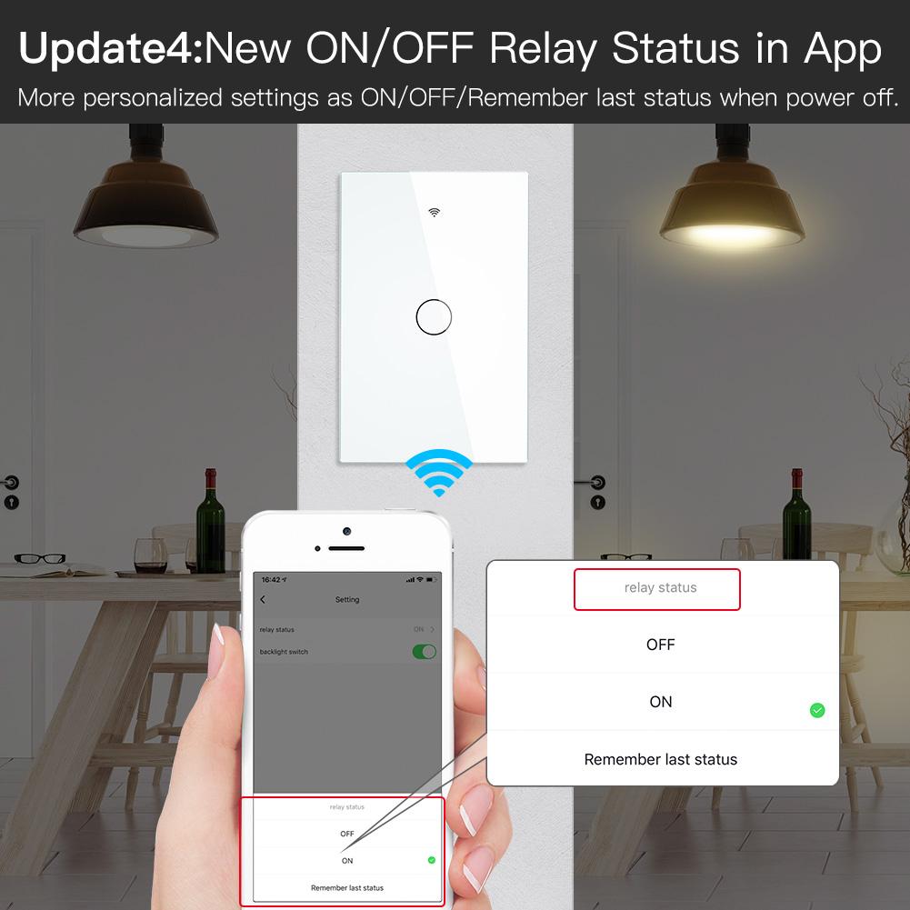 ZigBee Wall Touch Smart Light Switch With Neutral Wire/No Neutral Wire,No Capacitor Needed Smart Life/Tuya 2/3 Way Muilti-Control Association Hub Required 1 Gang White - Moes